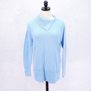 Style & Co Baby Blue Knit Sweater Split Rolled Neck Cotton‎ Acrylic PM Petites